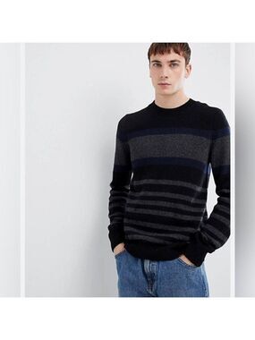 * Selected Homme Joe Striped Wool Blend Crewneck Sweater Size M